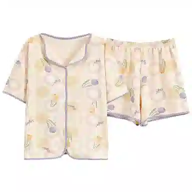 花蔓色 薄款休闲带胸垫家居服防凸点短袖三分裤睡衣套装 女款