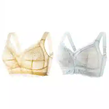 莫代尔 蕾丝聚拢无痕裸感大胸显小吸湿透气无痕美背无钢圈收副乳防下垂文胸 女款 组合装