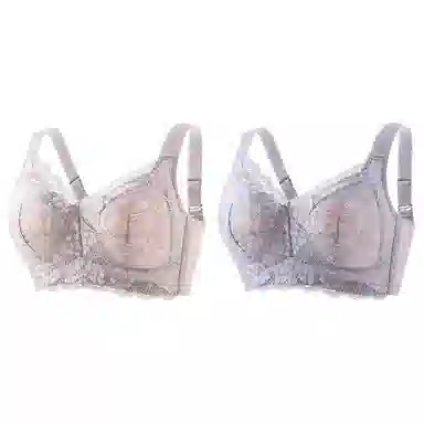 莫代尔 蕾丝聚拢无痕裸感大胸显小吸湿透气无痕美背无钢圈收副乳防下垂文胸 女款 组合装
