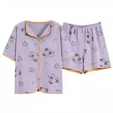 花蔓色 薄款休闲带胸垫家居服防凸点短袖三分裤睡衣套装 女款