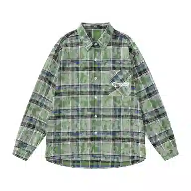 三体 你们都是虫子系列 简约基础款撞色字母印花美式复古格子休闲宽松百搭翻领高街潮牌学生多巴胺多彩格纹长袖衬衫 男女同款