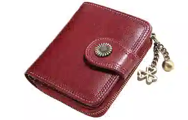 妙迪新款真皮短款女士折叠钱包 小众设计复古零钱包牛皮手拿包