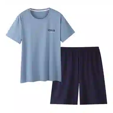 歌倩雅 简约纯棉圆领套头短袖松紧腰五分裤睡衣套装 男款 图色