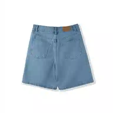 我是大卫 复古设计感水洗牛仔裤潮流毛边直筒宽松五分休闲短裤 男女同款 蓝色