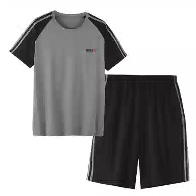 歌倩雅 圆领简约舒适字母上衣松紧腰三分裤睡衣套装 男款 黑灰