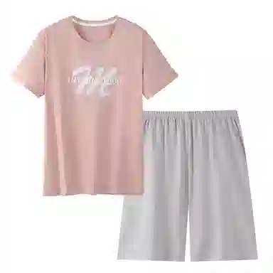 歌倩雅 字母印花圆领套头短袖上衣松紧腰五分裤可外穿舒适亲肤睡衣套装 男款 浅粉色