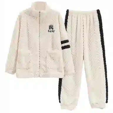 莫代尔 加厚柔软亲肤舒适保暖长袖长裤不勒腹可居家休闲可外穿睡衣套装 女款 杏色