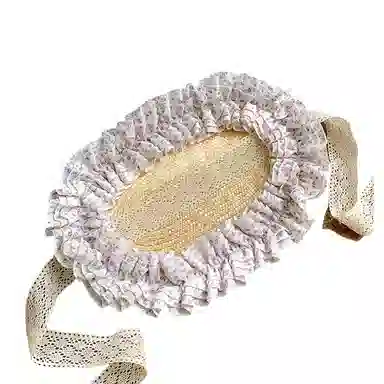 撞青春 法式复古蕾丝碎花编织海边沙滩度假田园风发带 草编 帽子 女款