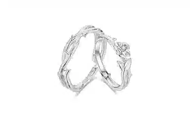 牧言 荆棘玫瑰森系气质小众设计高级感 光面立体藤蔓镂空交织花朵可调节 合金 戒指 男女同款情侣款