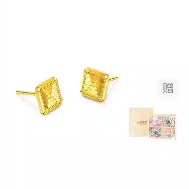 六福珠宝 几何金鳞黄光面耳饰送礼 足金 按克计价 黄金耳钉 女款 赠七彩首饰盒