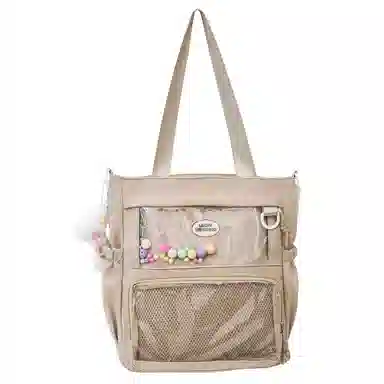 行途 简约时尚校园初中生大容量背包可爱托特包 涤棉 单肩斜挎包 女款 黑色/白色/卡其色/蓝色/黄色/紫色