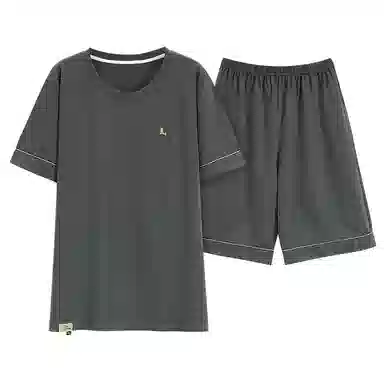 莫代尔 薄款抗菌防螨套头短袖五分裤家居服可外穿舒适简约睡衣套装 男款 橄榄绿