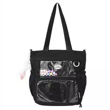 行途 简约时尚校园初中生大容量背包可爱托特包 涤棉 单肩斜挎包 女款 黑色/白色/卡其色/蓝色/黄色/紫色