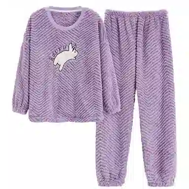 莫代尔 加厚柔软舒适细腻长袖长裤可外穿睡衣套装 女款 淡紫色