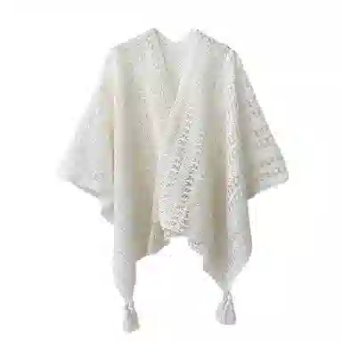 梦特娇 民族风流苏半镂空外搭披风 云南西藏新疆旅游防寒 仿羊绒 披肩 女款