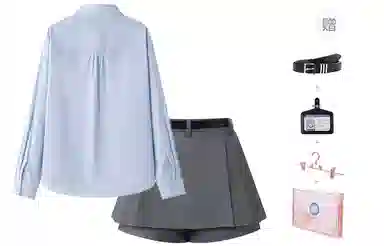 东鲸岁时记 学院风通勤日常上衣纯色高腰宽松半裙制服 女款 水蓝色