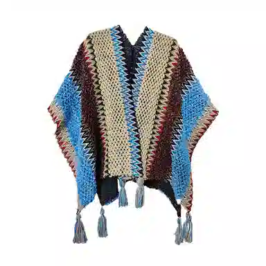 梦特娇 旅游外搭复古民族风流苏针织保暖 披肩 女款