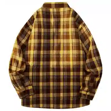 稻草人 美式复古嘻哈街头翻领落肩宽松休闲纽扣长袖多彩格纹衬衫 男女同款