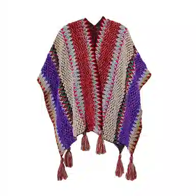 梦特娇 旅游外搭复古民族风流苏针织保暖 披肩 女款