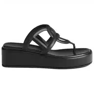 Hermes Leather Herringbone Platform Sandals Black
