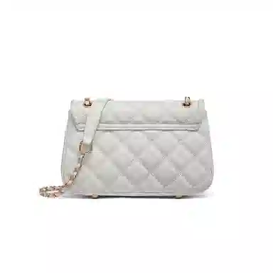 红蜻蜓 学院风女学生包包气质百搭经典小香风菱格五金链条自动扣 牛皮 斜挎包单肩包 常规 女款 银色/米白色/黑色