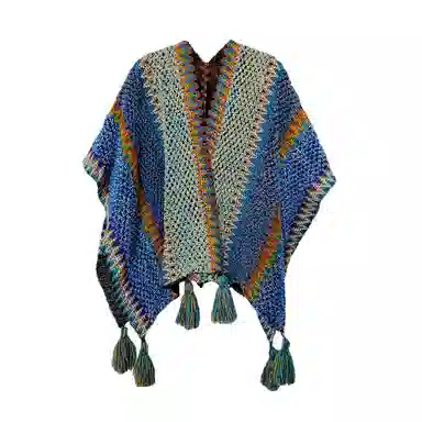 梦特娇 旅游外搭复古民族风流苏针织保暖 披肩 女款