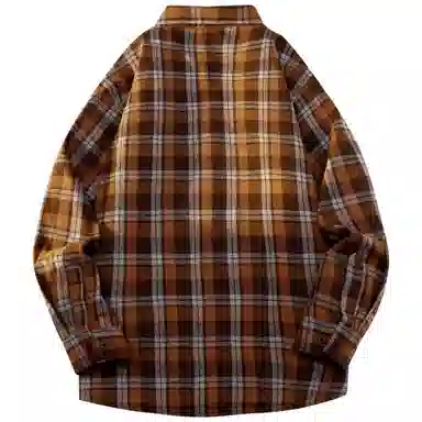 稻草人 美式复古嘻哈街头翻领落肩宽松休闲纽扣长袖多彩格纹衬衫 男女同款