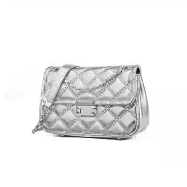 红蜻蜓 学院风女学生包包气质百搭经典小香风菱格五金链条自动扣 牛皮 斜挎包单肩包 常规 女款 银色/米白色/黑色