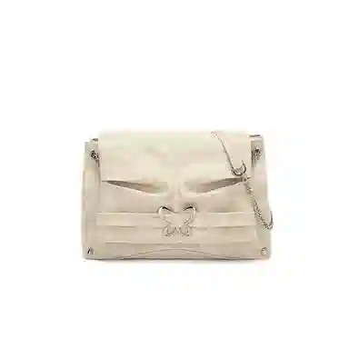 稻草人 小众设计蝴蝶扣 磁扣开合 可调节链条肩带 聚氨酯革 小方包斜挎包单肩包 中号 女款 灰蓝/浅杏色