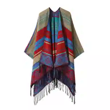 梦特娇 波西米亚民族风流苏斗篷 高原地区青海西藏旅游加厚保暖 披肩 女款