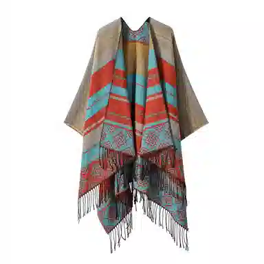梦特娇 波西米亚民族风流苏斗篷 高原地区青海西藏旅游加厚保暖 披肩 女款
