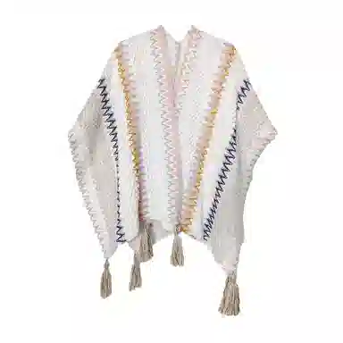 梦特娇 旅游外搭复古民族风流苏针织保暖 披肩 女款