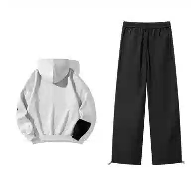 星际者 连帽字母印花简约上衣阔腿直筒美式高街运动休闲工装裤卫衣套装 男女同款