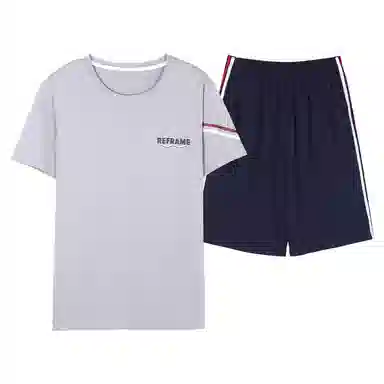 歌倩雅 加大码舒适亲肤柔软吸湿排汗简约短袖睡衣套装 男款 灰色