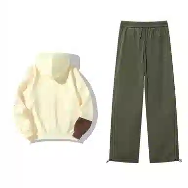 星际者 连帽字母印花简约上衣阔腿直筒美式高街运动休闲工装裤卫衣套装 男女同款