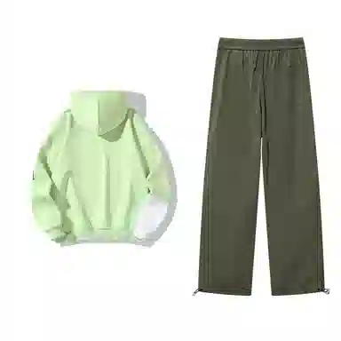 星际者 连帽字母印花简约上衣阔腿直筒美式高街运动休闲工装裤卫衣套装 男女同款