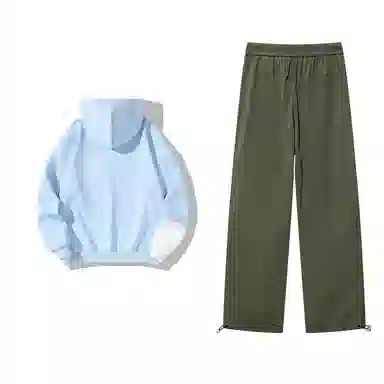 星际者 连帽字母印花简约上衣阔腿直筒美式高街运动休闲工装裤卫衣套装 男女同款