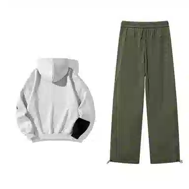 星际者 连帽字母印花简约上衣阔腿直筒美式高街运动休闲工装裤卫衣套装 男女同款
