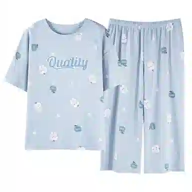 莫代尔 薄款舒适亲肤短袖七分裤韩版甜美时尚家居服睡衣套装 女款 浅蓝色