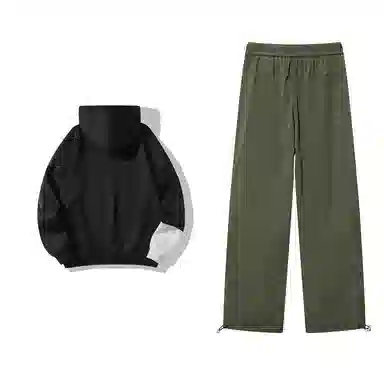 星际者 连帽字母印花简约上衣阔腿直筒美式高街运动休闲工装裤卫衣套装 男女同款