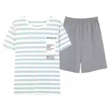 歌倩雅 短袖圆领套头舒适亲肤柔软睡衣套装 男款 浅蓝