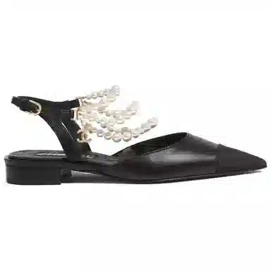 CHANEL Leather Pointed Flats Black