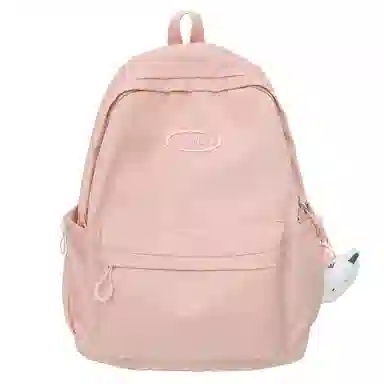 行途 韩版原宿初高中学生简约纯色大容量 尼龙 双肩包 女款 粉色/绿色/紫色/黑色/灰色