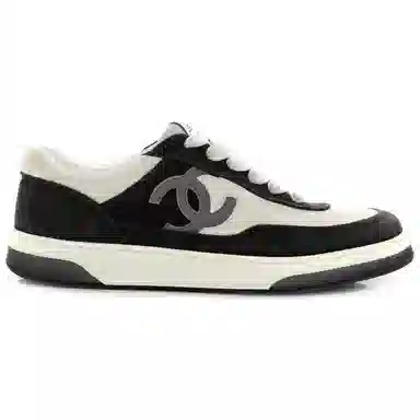 CHANEL Logo Low Top Sneakers Black White
