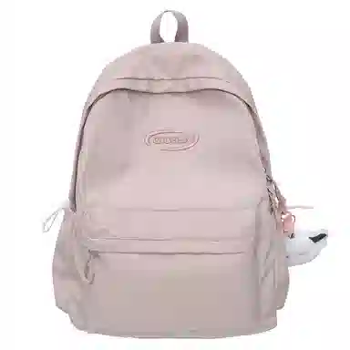 行途 韩版原宿初高中学生简约纯色大容量 尼龙 双肩包 女款 粉色/绿色/紫色/黑色/灰色