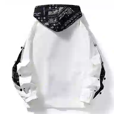 桴生 美式潮牌假两件连帽抽绳内里腰果花设计长袖服棒球服 女款