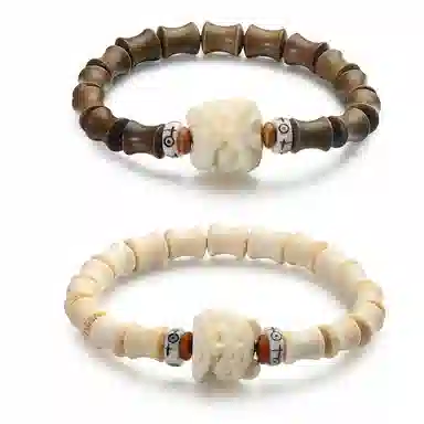 周帝王 【高品质】节节高升金丝竹节醒狮文玩盘串 小众轻奢国潮风新中式招财纳福转运素圈 绿檀 手串 男女同款情侣款