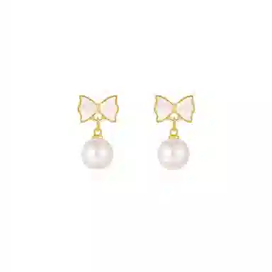 珠光动人耳钉 甜美蝴蝶结优雅大气轻奢小众设计 简约百搭流苏 合金 耳饰 耳环 女款