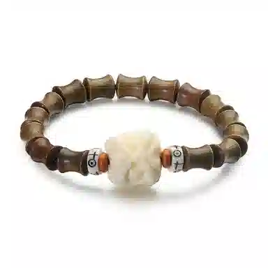 周帝王 【高品质】节节高升金丝竹节醒狮文玩盘串 小众轻奢国潮风新中式招财纳福转运素圈 绿檀 手串 男女同款情侣款