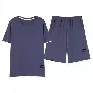 歌倩雅 圆领套头短袖大码五分裤睡衣套装 男款 藏青色